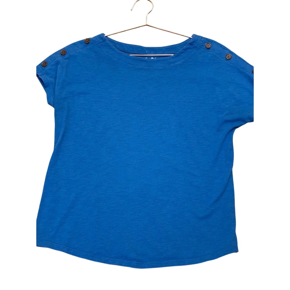 Croft & Barrow Womens Blue Button Shoulder Boat Neck Short Sleeve Knit Top S